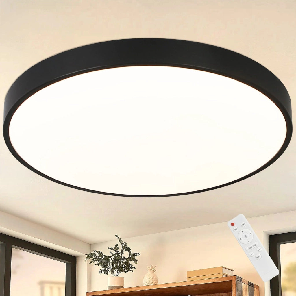ZMH Lampada da soffitto plafoniera LED nera IP44 rotonda 37 cm intensità luminosa regolabile