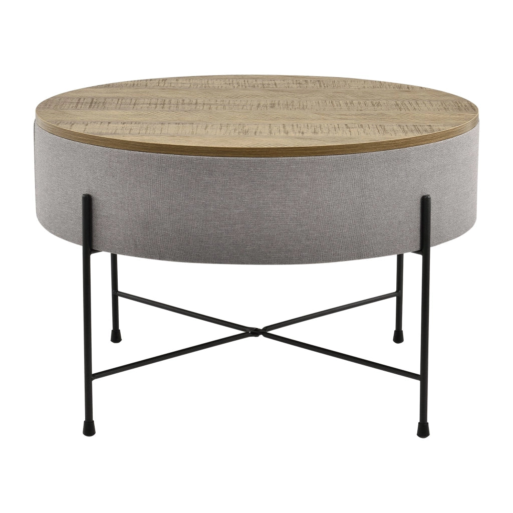 Tavolino rotondo con piano rimovibile truciolare tessuto metallo 40 x 60 cm legno grigio-nero 03_0004151