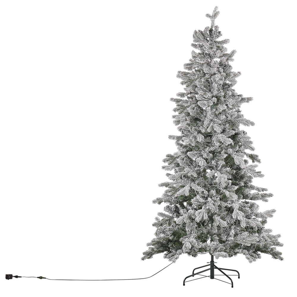 Albero di Natale artificiale innevato preilluminato con supporto in metallo 210 cm bianco