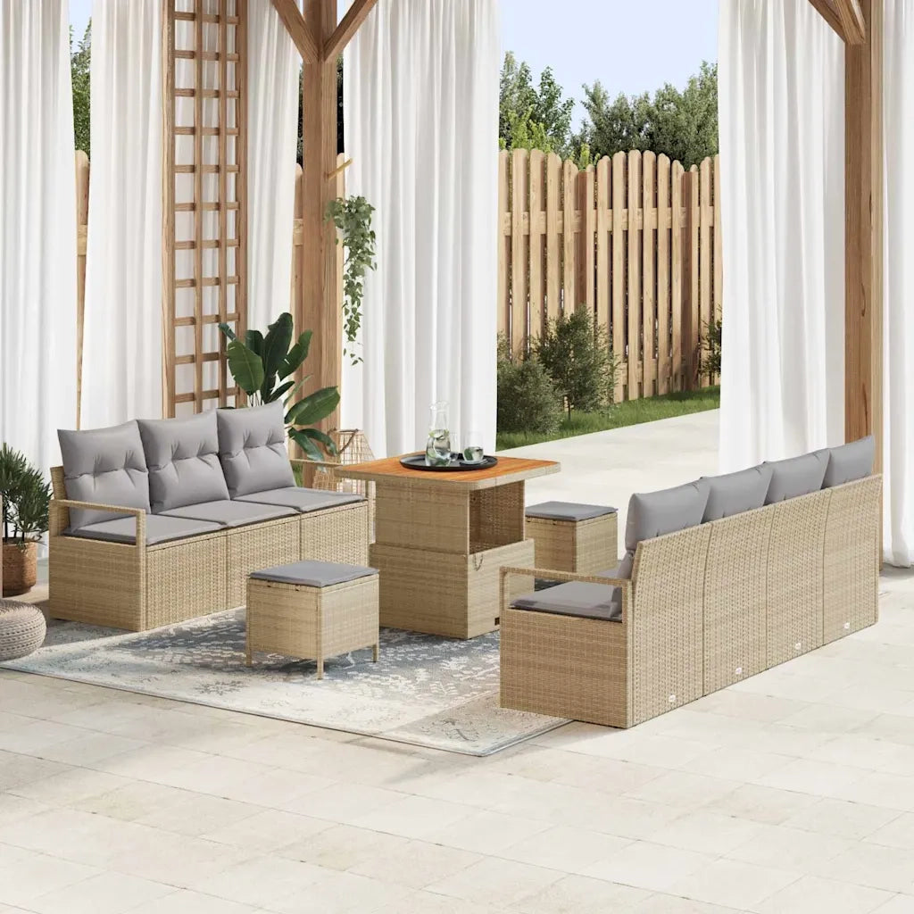 Set Divano da Giardino con cuscino 10 pcs Beige polyrattan 3362487