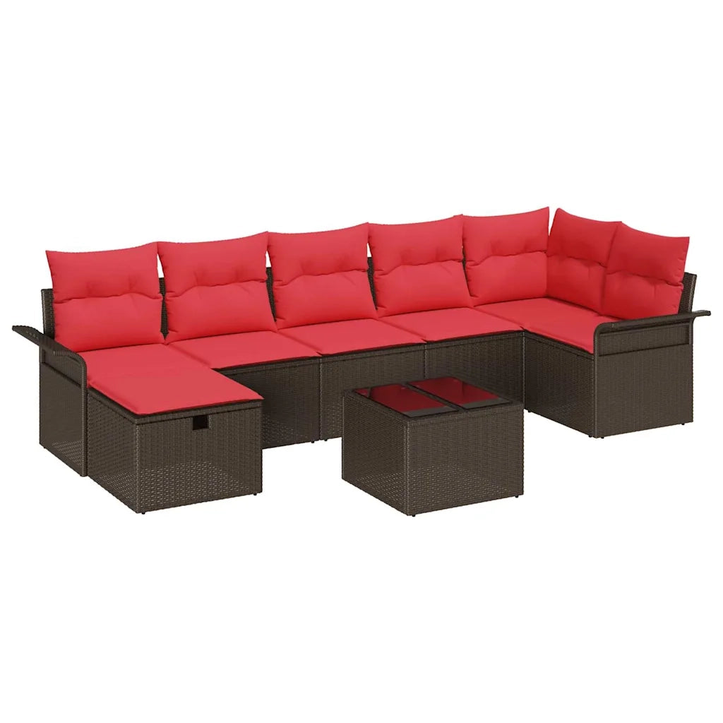 Set Divano da Giardino 8 pcs Marrone e Rosso polyrattan