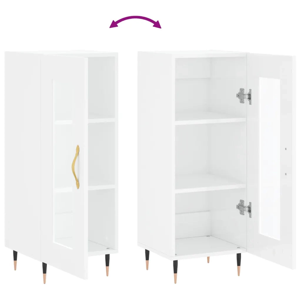 Credenza Bianco Lucido 34,5x34x90 cm in Legno Multistrato