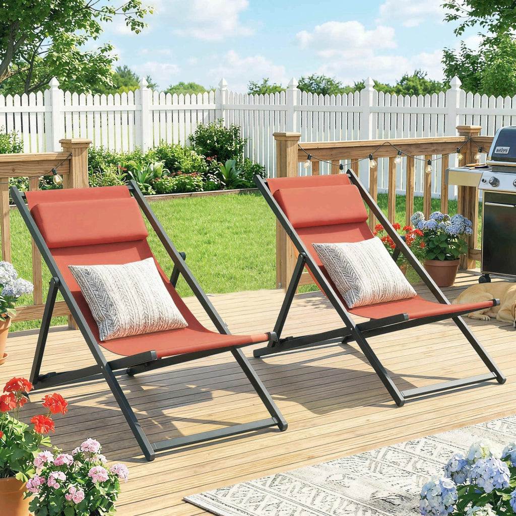 Lettino prendisole pieghevole con poggiatesta in textilene ¨C Zephmum ¨C Rosso 60x100x85 cm
