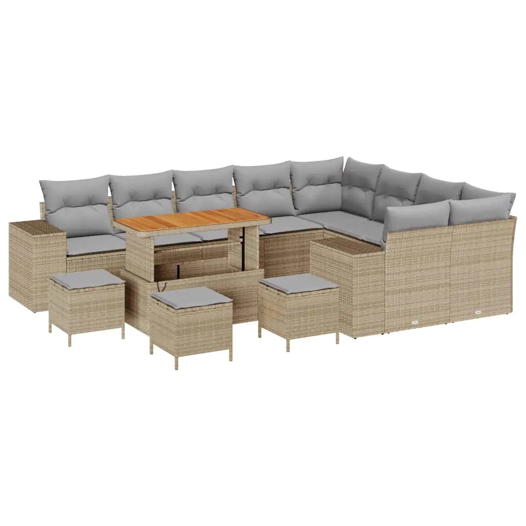 Set Divano da Giardino con cuscino 13 pcs Beige e Grigio Chiaro