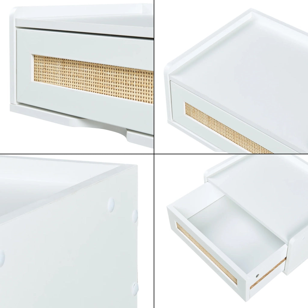 Scaffale dal design senza tempo per soggiorno o camera da letto mobiletto portaoggetti da parete 40 x 30 x 17 cm effetto rattan bianco 03_0011258