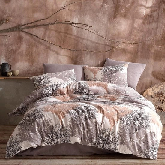 Dekbedovertrek Luxuoso a Doppio 240 x 220 cm, 3-Del Set, Marrone, Certificato Oeko-Tex, Cotone e Poliestere
