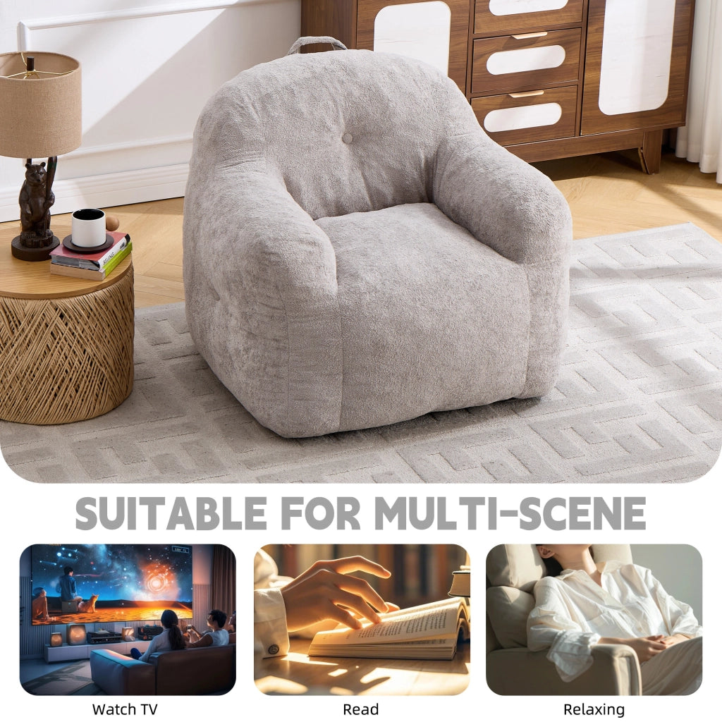 Poltrona sacco con braccioli tessuto pelliccia sintetica grigio chiaro soggiorno camera letto relax