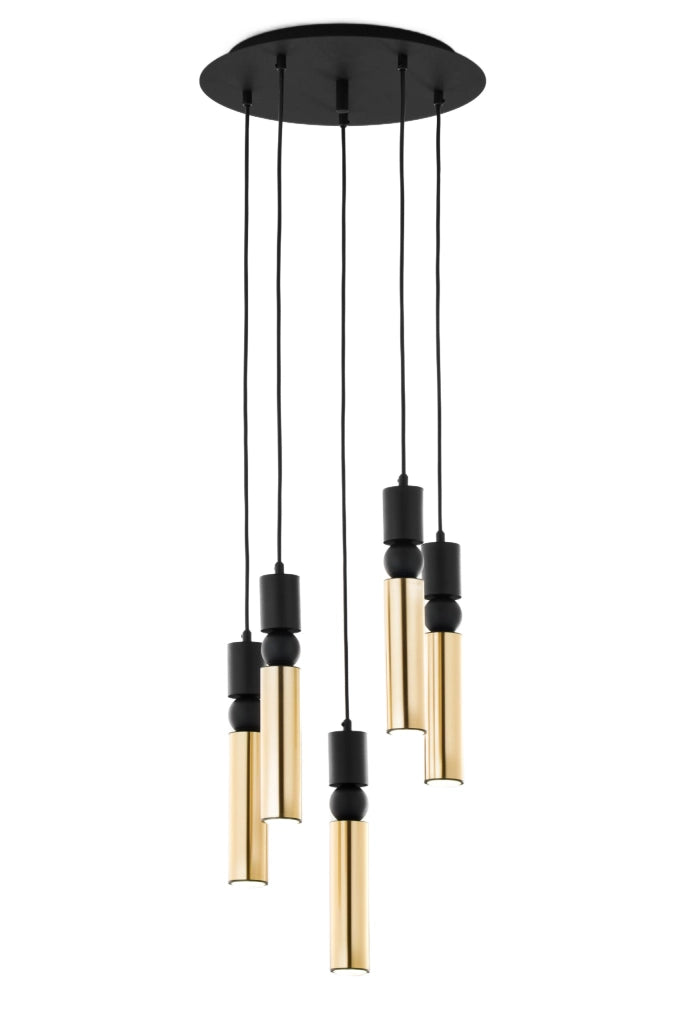 Lampadario moderno tondo Ø37 nero oro 5xGU10 Alas Jupiter