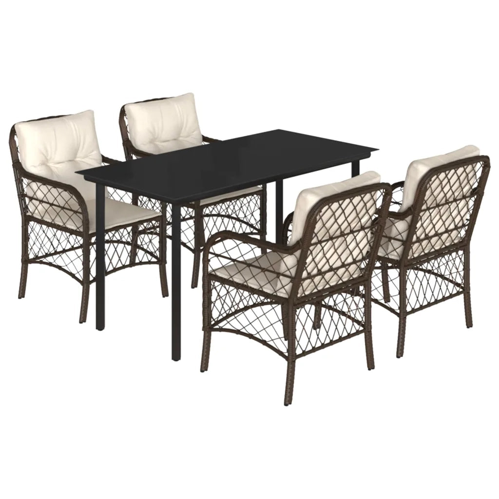 Set da Pranzo da Giardino 5pz con Cuscini in Polyrattan Marrone 3212119