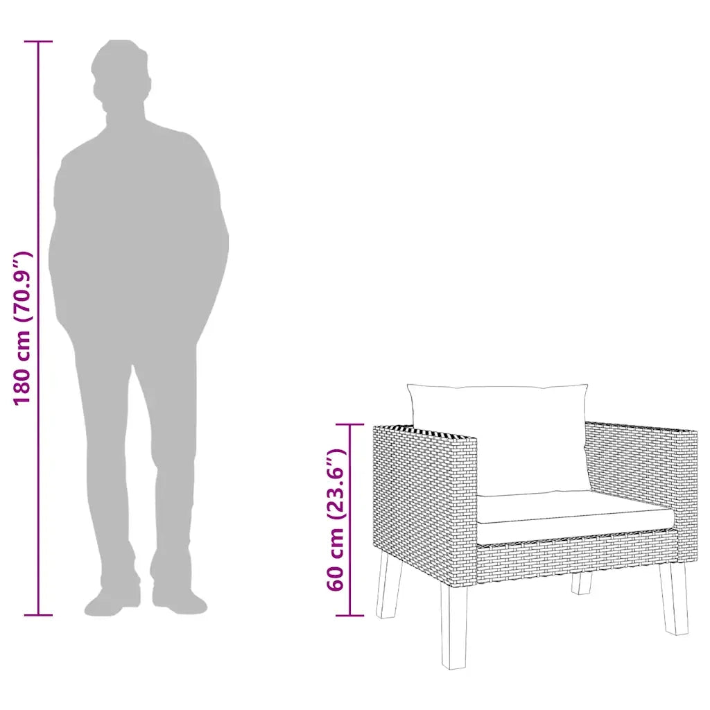 Divano da Giardino Singolo con Cuscini in Polyrattan Beige 310219