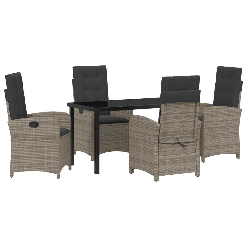 Set da Pranzo da Giardino 5 Pezzi con Cuscini Grigio Rattan Polietilene