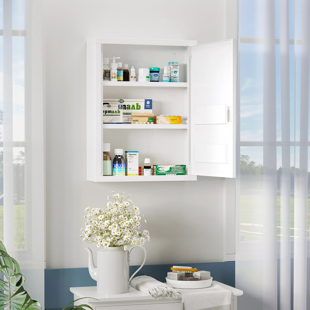 ARMADIO MEDICINALI DA PARETE BLOCCABILE 40x15x53,5 cm ACCIAIO BIANCO