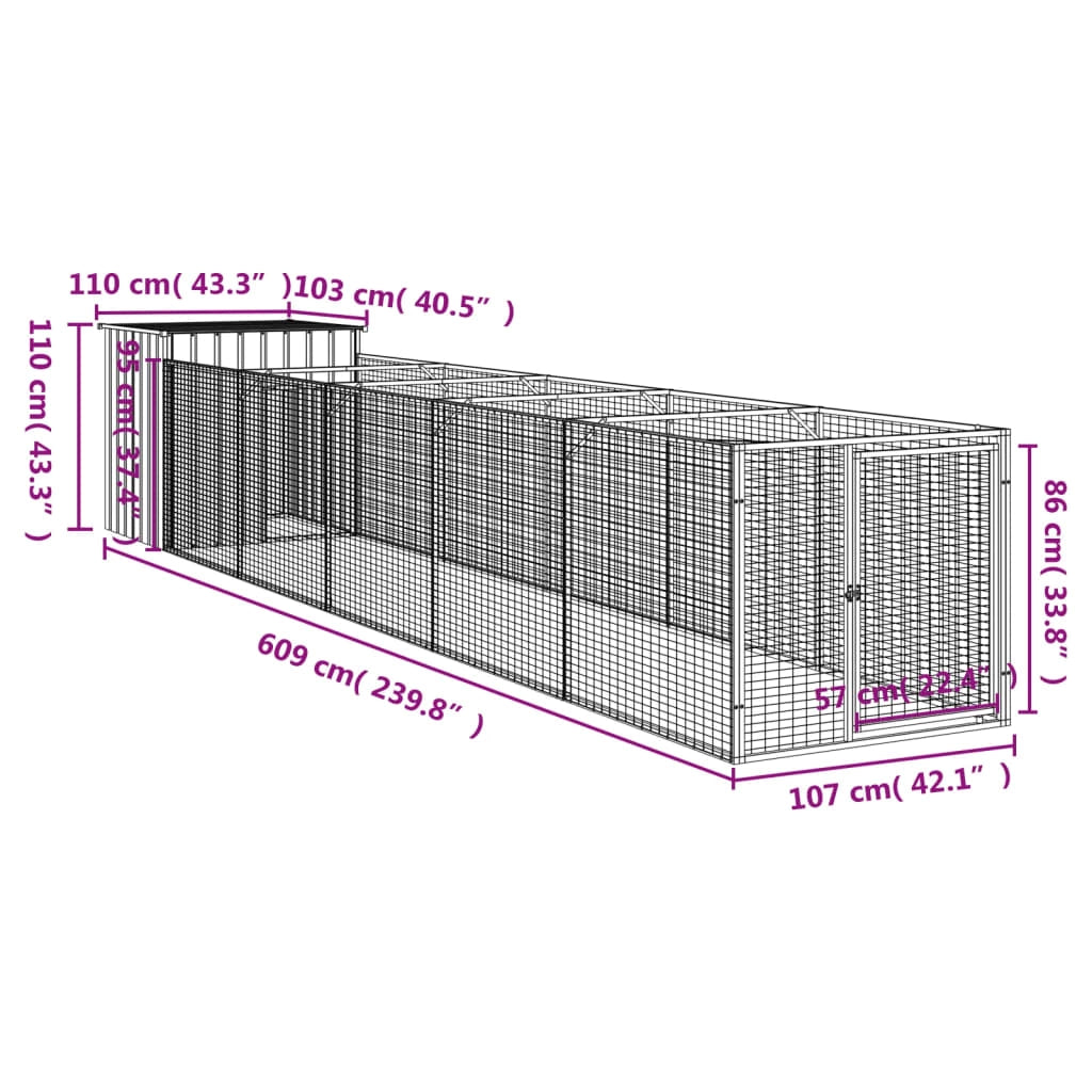Cuccia per cani con cortile luminoso 110 x 609 x 110 cm grigio 02_0043492
