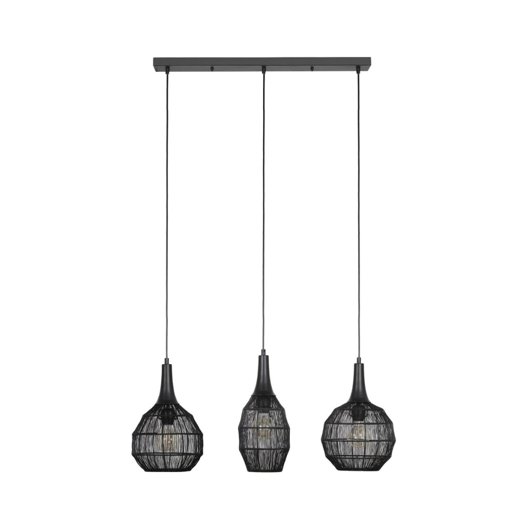 Lampada sospesa industriale nera barra 3 gabbie E27