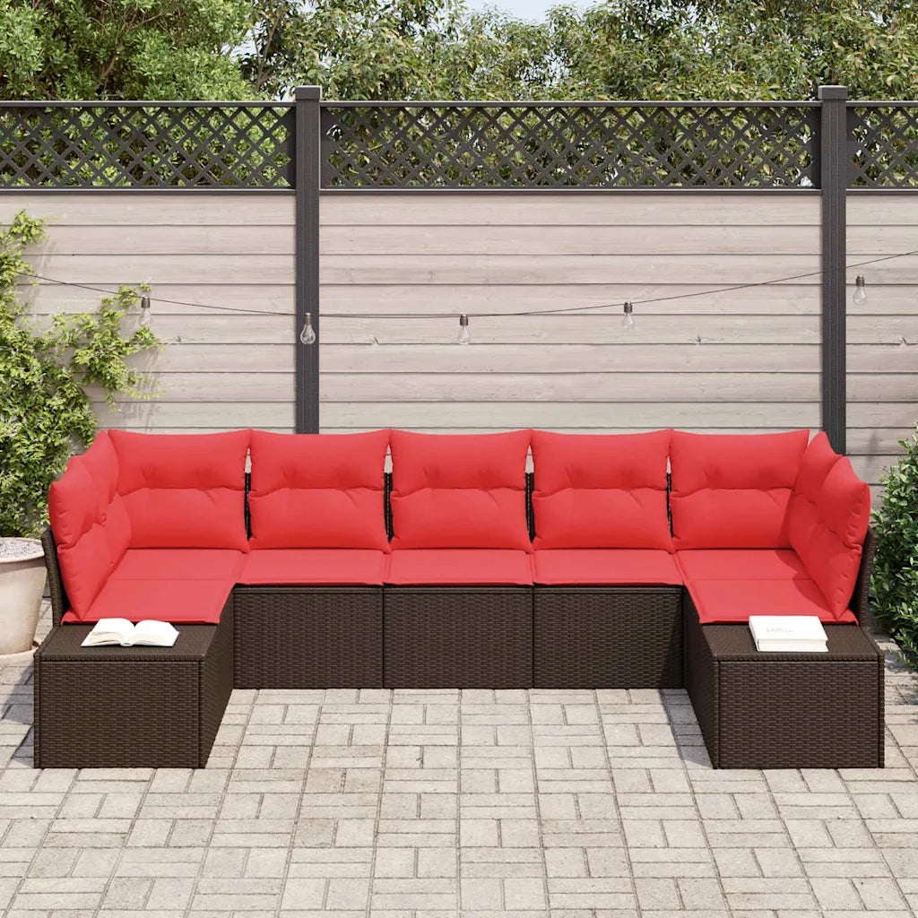 Set Divano da Giardino con cuscino 7 pcs Marrone polyrattan