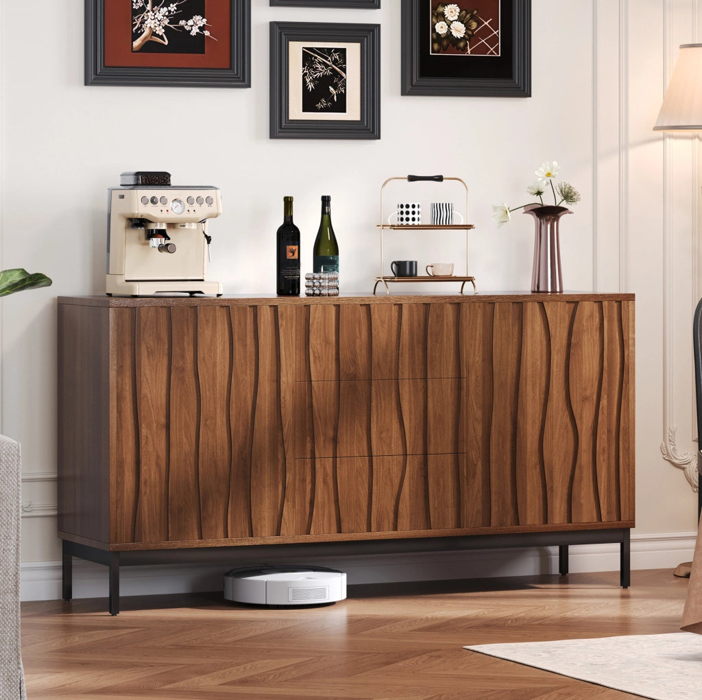 Credenza 150 cm marrone scuro con ripiani regolabili e piedi neri