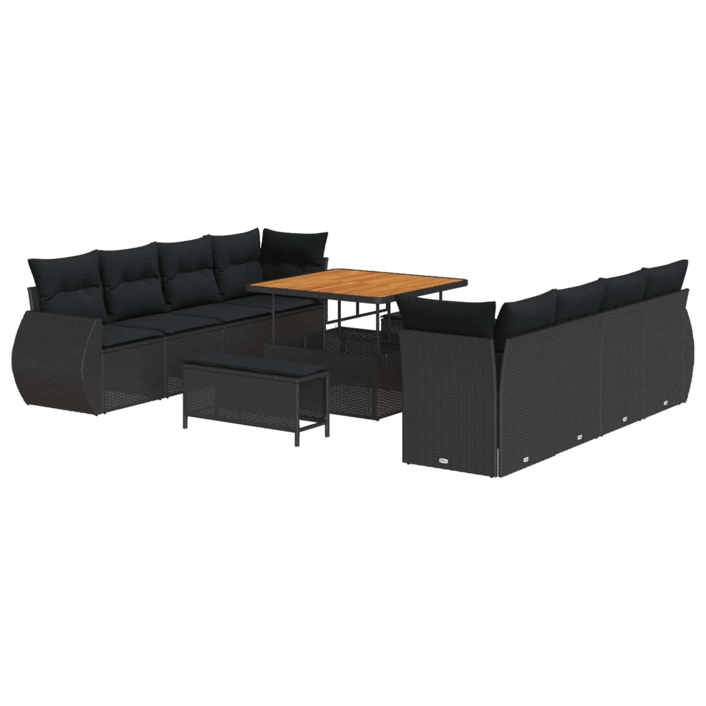 Set Divano da Giardino 11 pcs Nero Poly Rattan 3363804