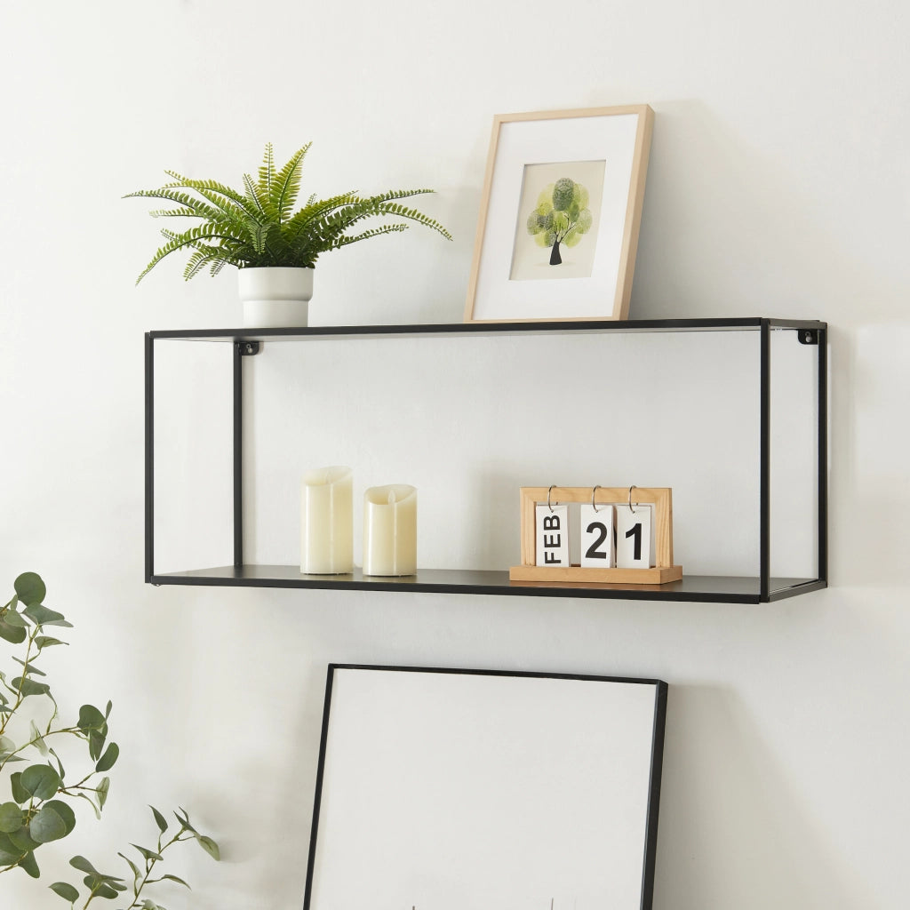Mensola da Parete Notodden Telaio Rettangolare 90 x 25 x 35 cm Acciaio Nero [en.casa]