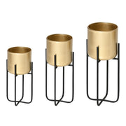 Easycomfort Fioriera Set di 3 Pezzi con Supporto di Metallo per Arredamento Interni ed Esterni Oro