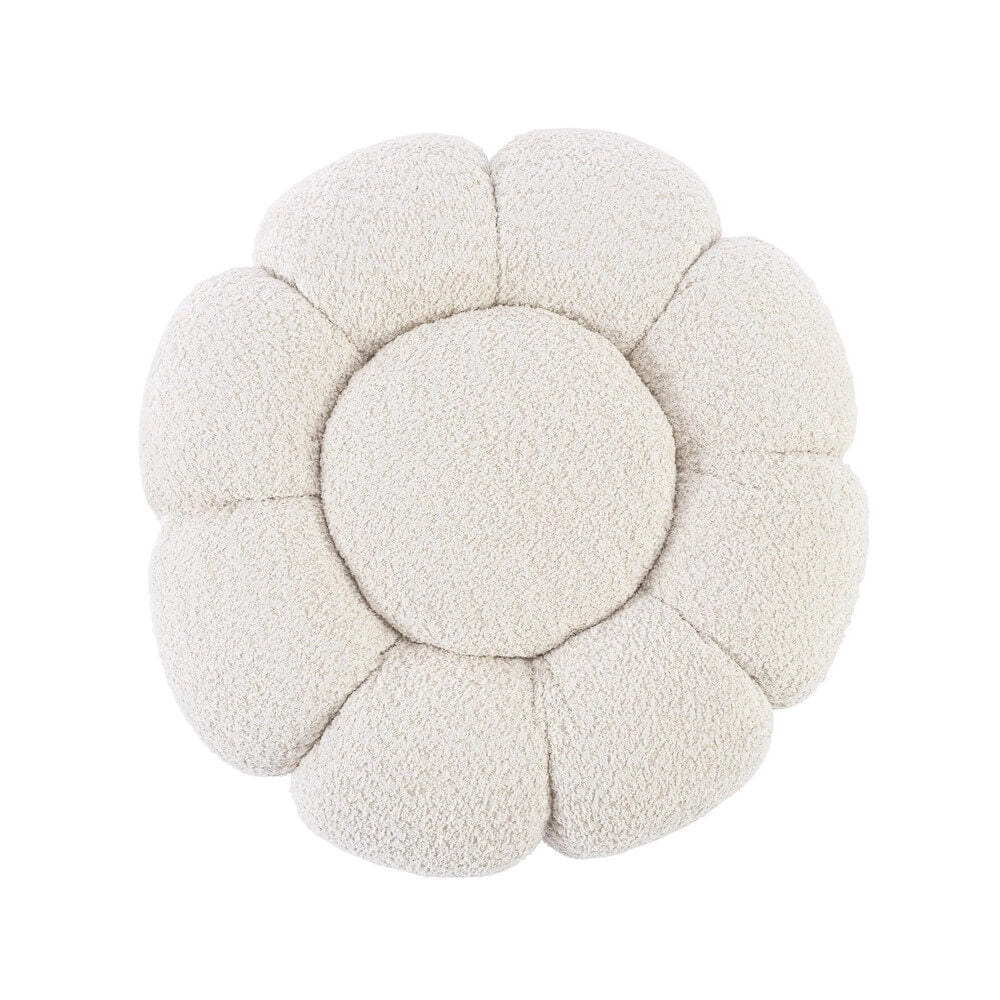 Pouf Rotondo in Tessuto Bouclé con Base in Acciaio Dorato - RACHEL