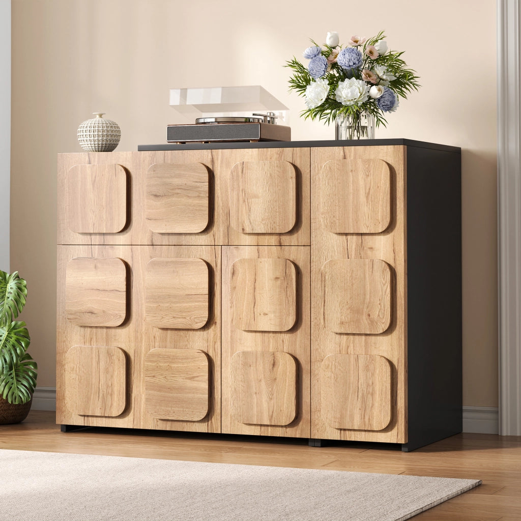 Credenza modulare push to open in legno ingegnerizzato naturale