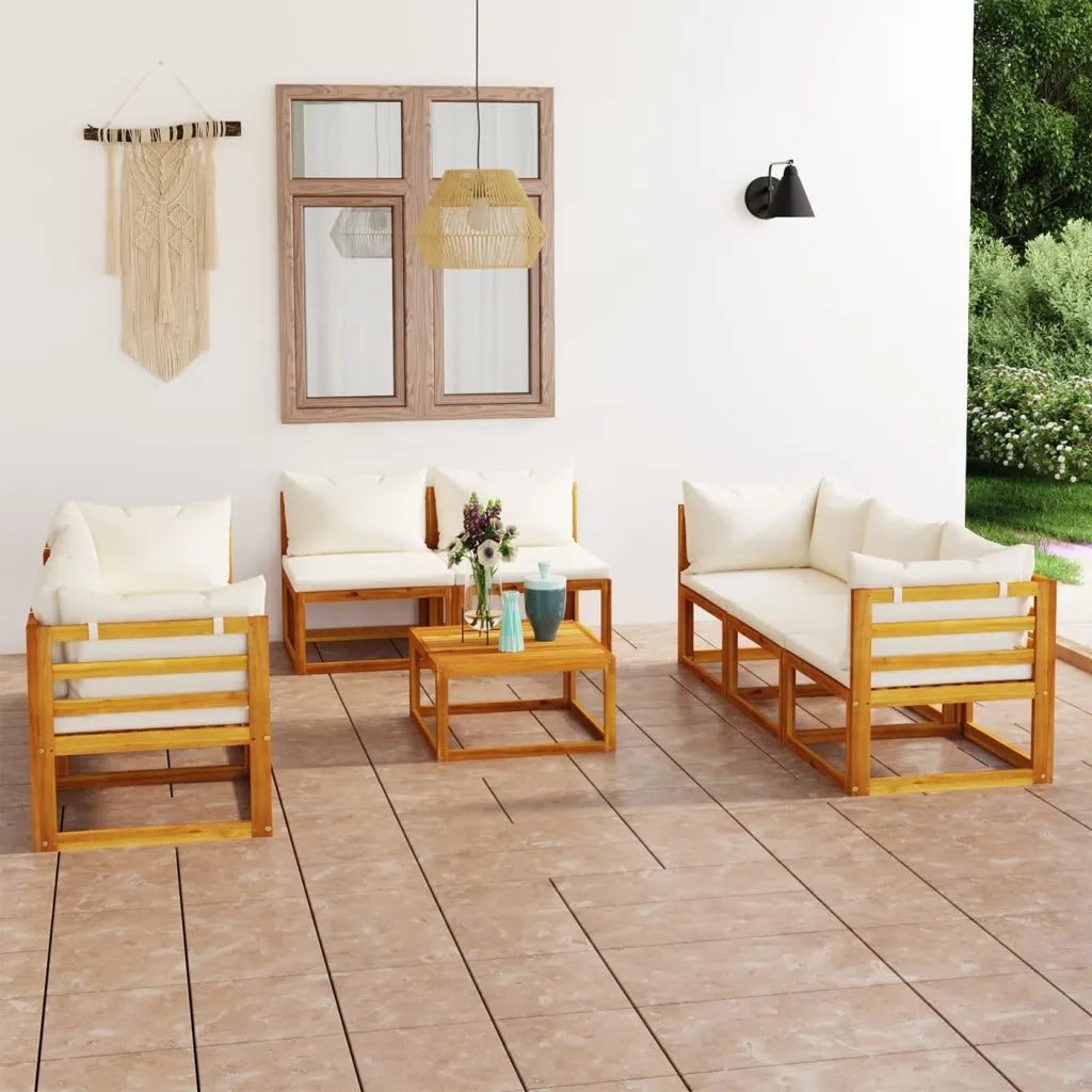 Set Divani da Giardino 9 pz con Cuscini Crema Legno di Acacia 3057642