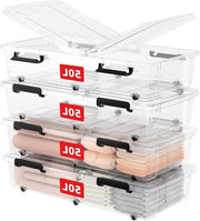 Cassetto di archiviazione con coperchio - 50L - 4 pezzi - Stivabile - Sicuro per alimenti - Transparente