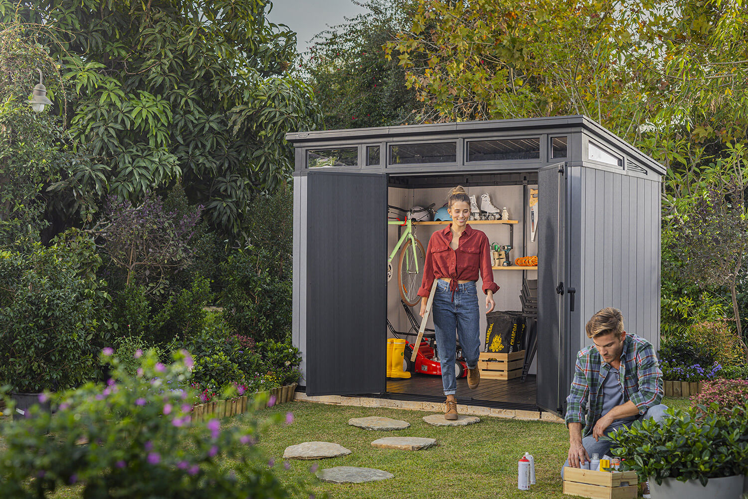 Casetta da Giardino Porta Attrezzi 277x218x226 cmin Duotech Keter Artisan 9x7 Grigia