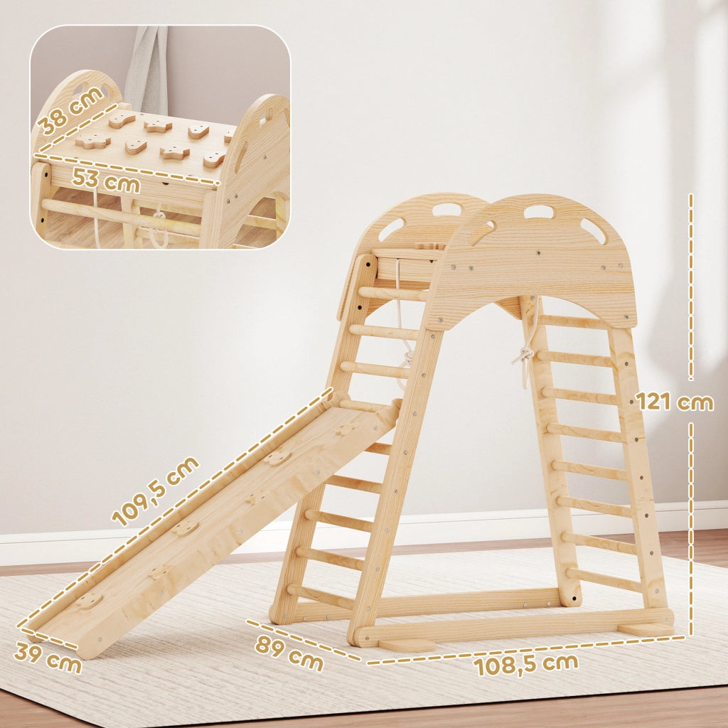 Struttura di arrampicata Montessori con scala e scivolo in legno ¨C zephmum ¨C naturale