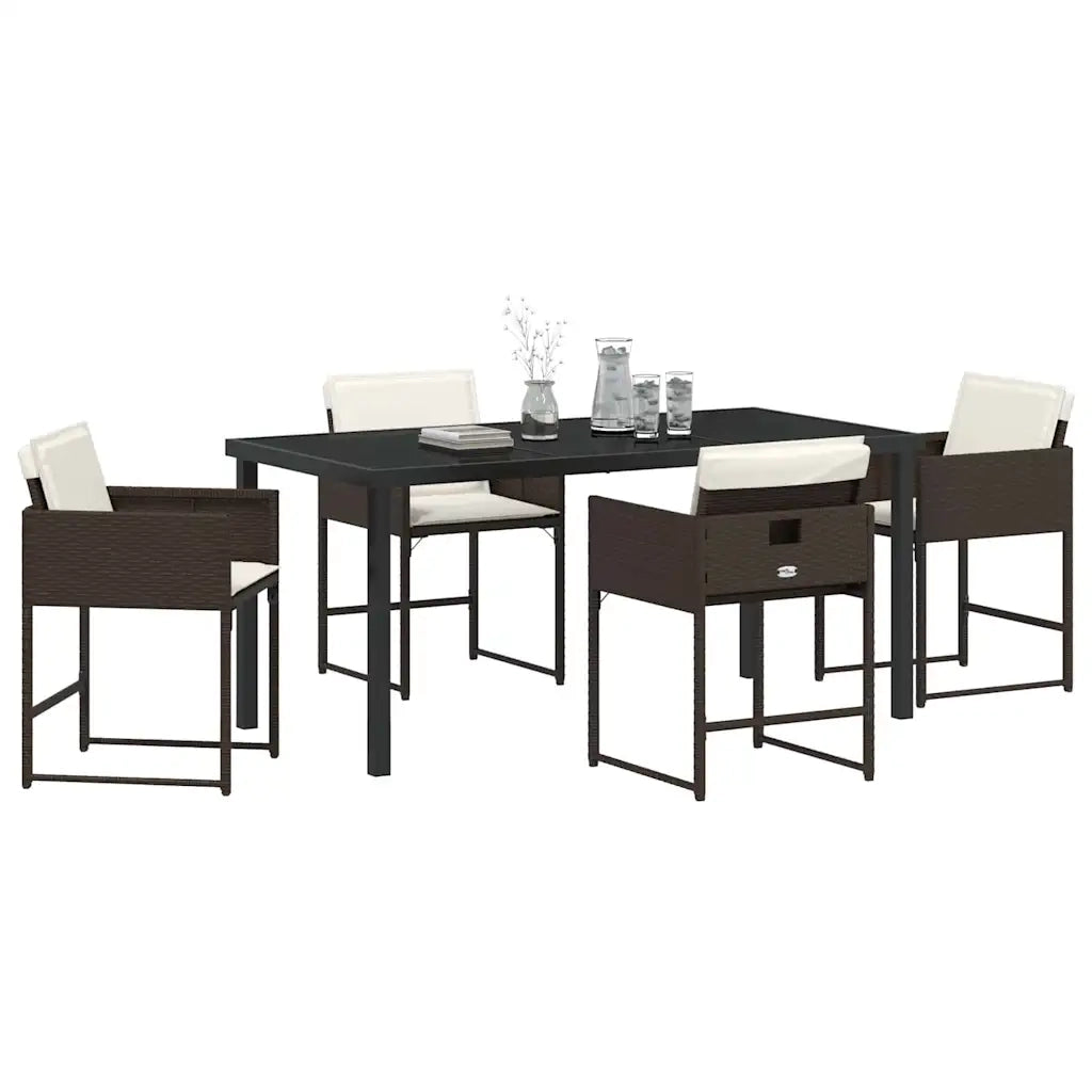 Set da Pranzo per Giardino con cuscino 5 pcs Marrone polyrattan 3380018