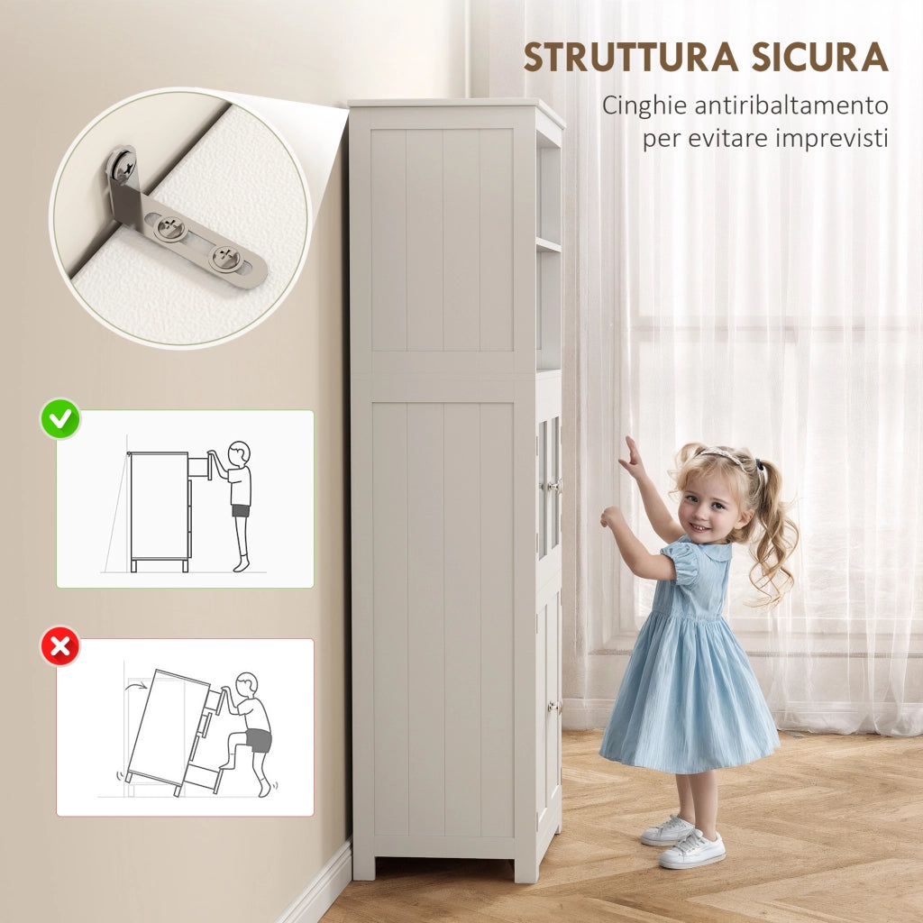Armadio Dispensa con Ripiani Aperti e Ante ¨C Minimal ¨C Bianco 60x30x162 cm
