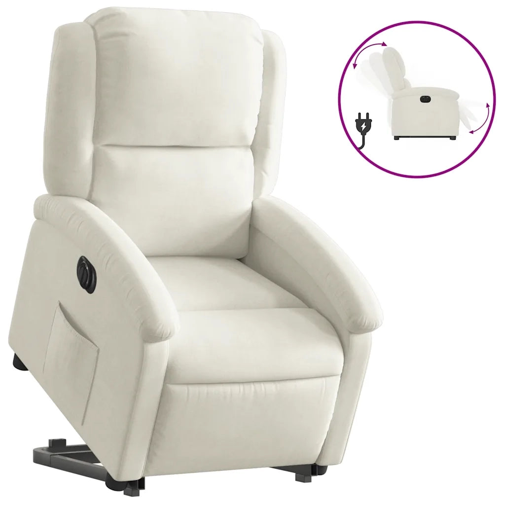 Poltrona Alzapersona Reclinabile Elettrica Crema in Velluto 3204331