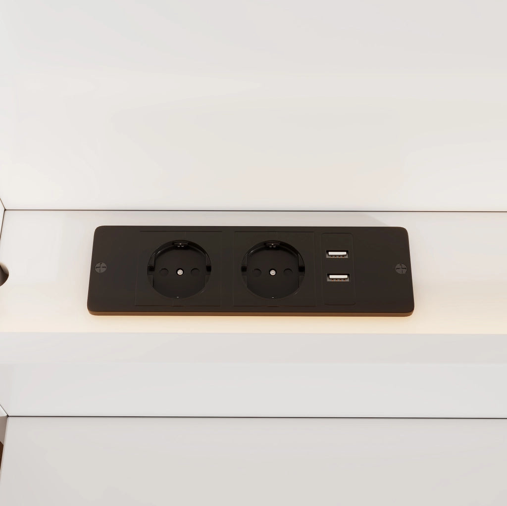 Letto matrimoniale 180x200 in MDF bianco con USB， LED e vani， senza materasso