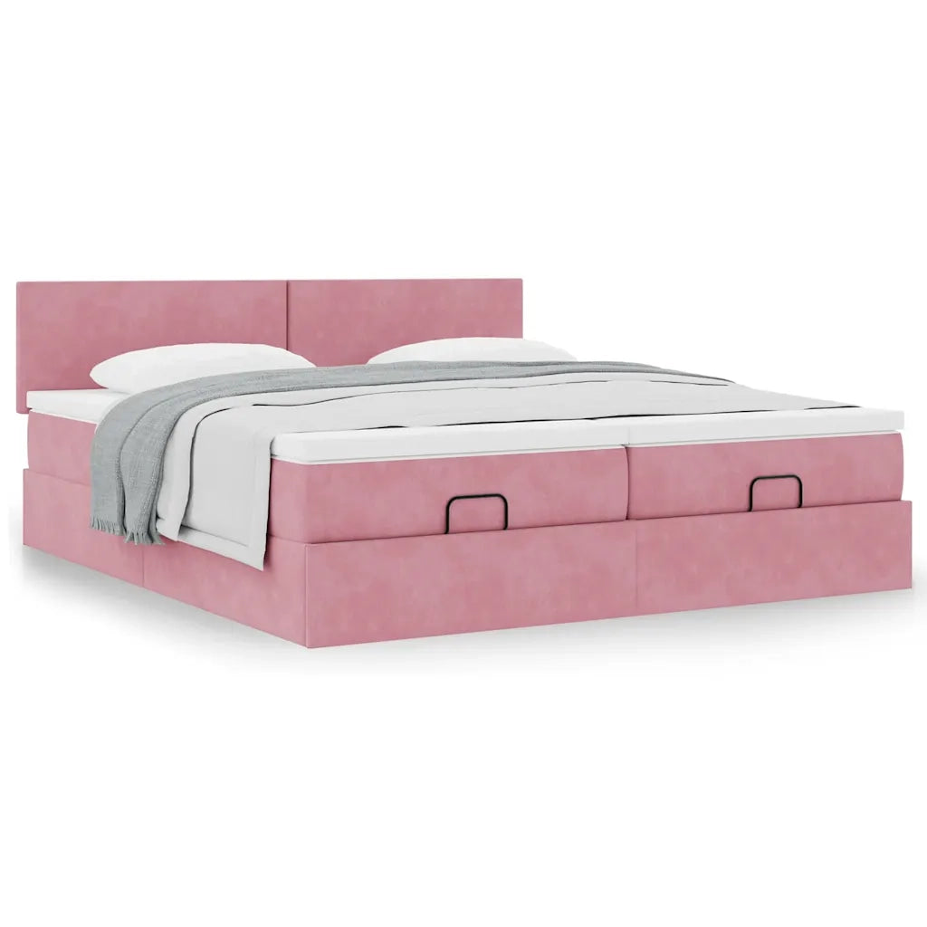 Struttura Letto Pouf con Materassi Rosa 160x200 cm Velluto 3312055