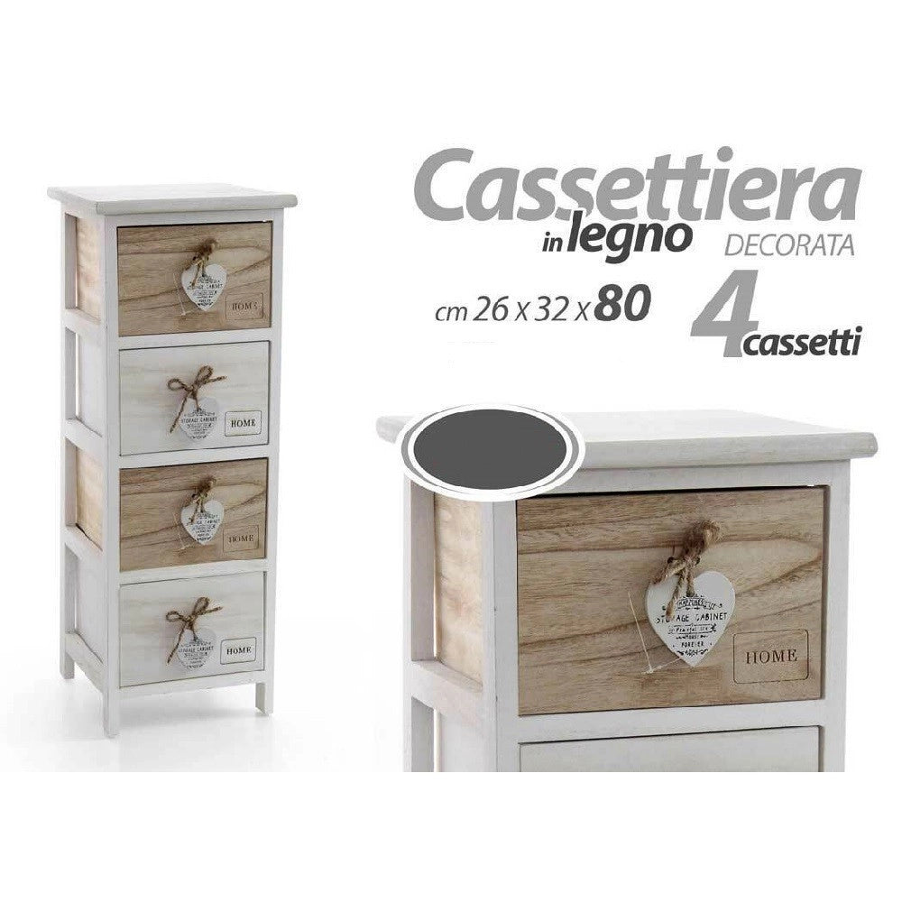 Trade Shop - Cassettiera Cuore Pendente 4 Cassetti In Legno Bicolore Home 80x26x32cm 793387 -