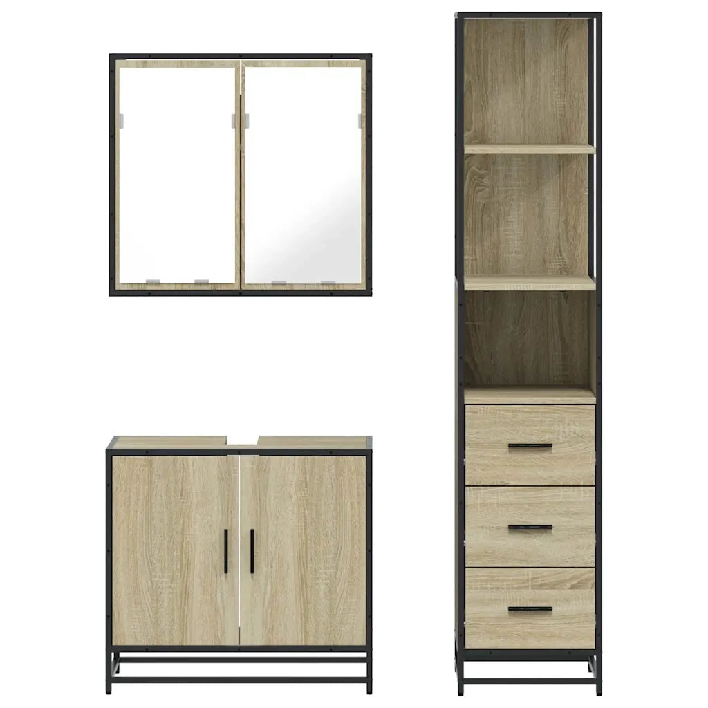 Set Mobili da Bagno 3 pz Rovere Sonoma in Legno Multistrato 3301131