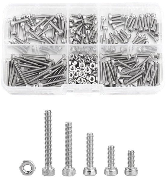 Assortimento di viti e dadi in acciaio inossidabile per contattini a 6 punte, set da 210 pezzi, M2.5