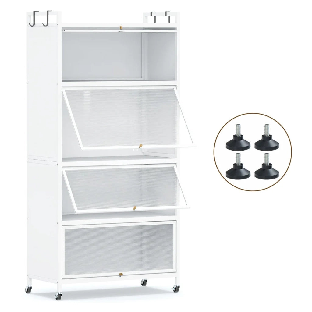 Mobile contenitore in metallo 80,5 x 40 x 162 cm con 4 ante a ribalta stile moderno metallo bianco 20_0016170
