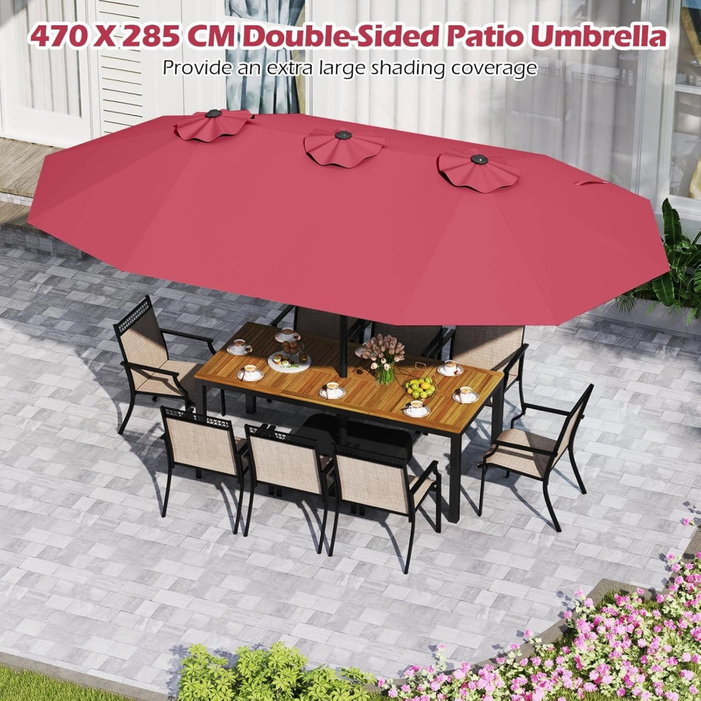 Ombrellone da Giardino Doppio 264x451cm, Ombrellone Rettangolare Anti UV con Manovella e Base, Parasole da Esterno Pieghevole per Balcone, Patio, Piscina, Terrazza, Bar, Cortile