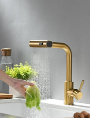 Kraan da 360° girevole, retrattile per cucina - finitura lucida oro (non inclusi tubi per acqua calda e fredda)