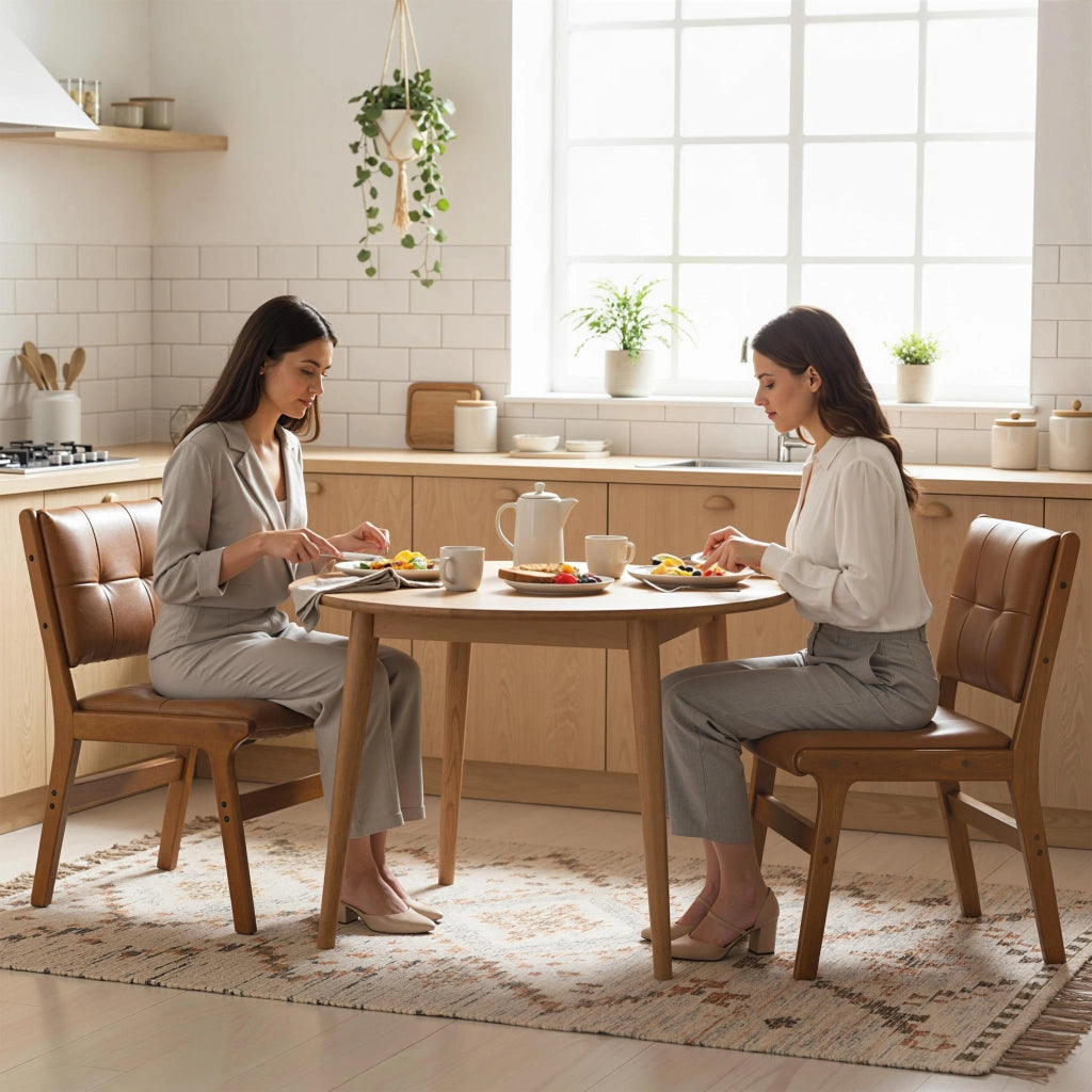 Set di 2 Sedie da Pranzo Imbottite ¨C Zephmum ¨C Similpelle Marrone con Gambe in Legno