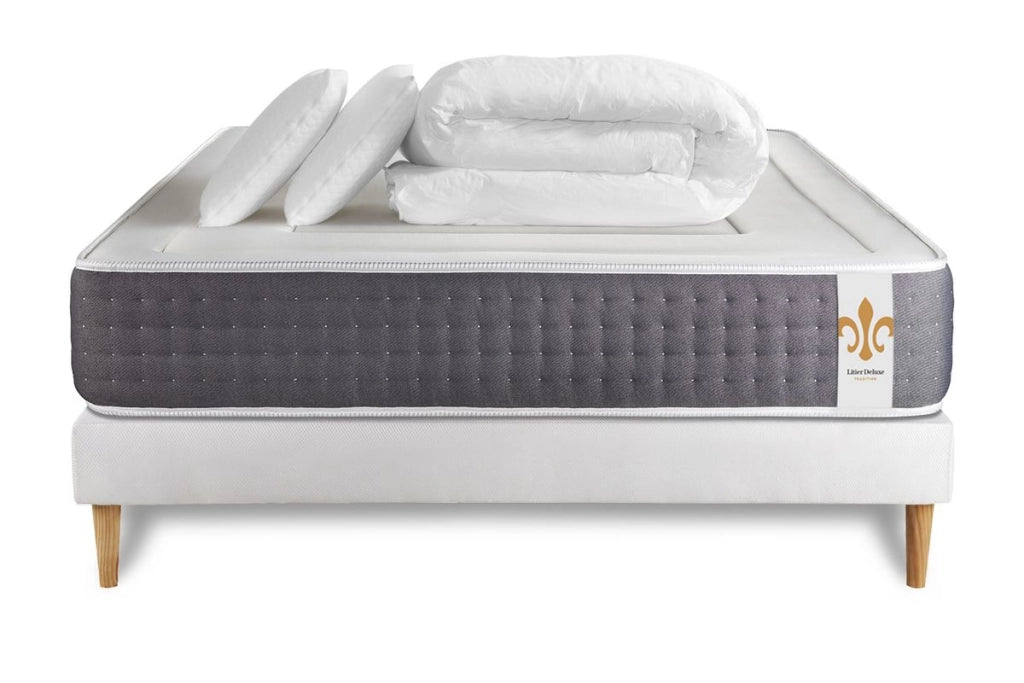 Pacchetto letto completo - Materasso 160x200cm + Box spring con doghe (kit) + 2 cuscini + Piumino - Vingt-Six
