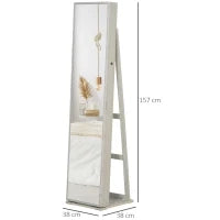 Specchio Portagioie a LED con 4 Scaffali e Spazi Portaoggetti, in Legno e Vetro, 15x15x61.75 cm, Bianco