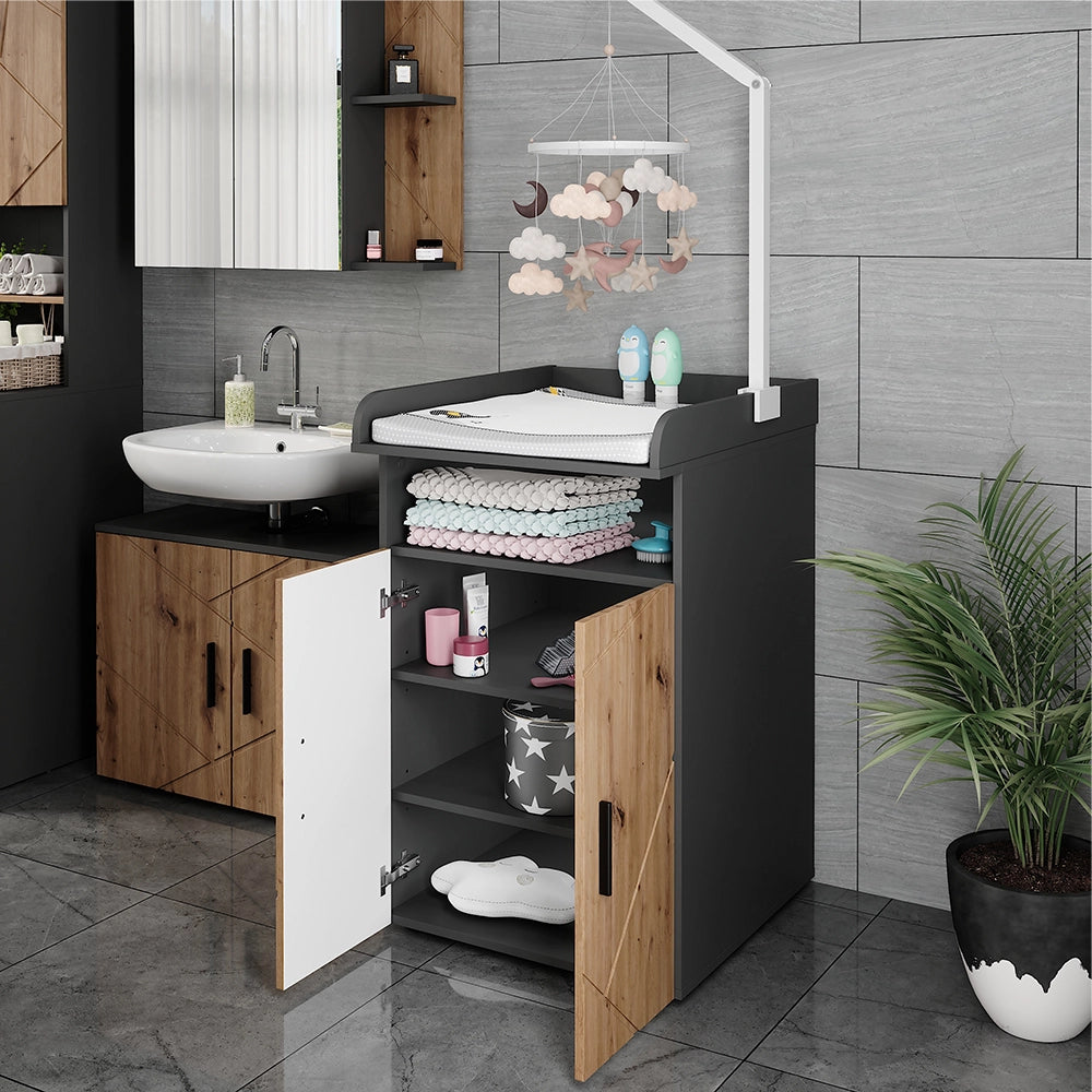 Vicco Fasciatoio Antracite/Artisan 60 x 97 cm con unità di cambio