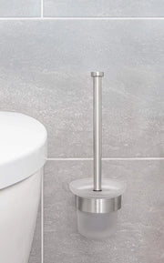 Wc-borstellore, wc-borstellore con asta di fissaggio senza perforazione, wc-borstello in acciaio inossidabile con borstello di riserva e vetreria