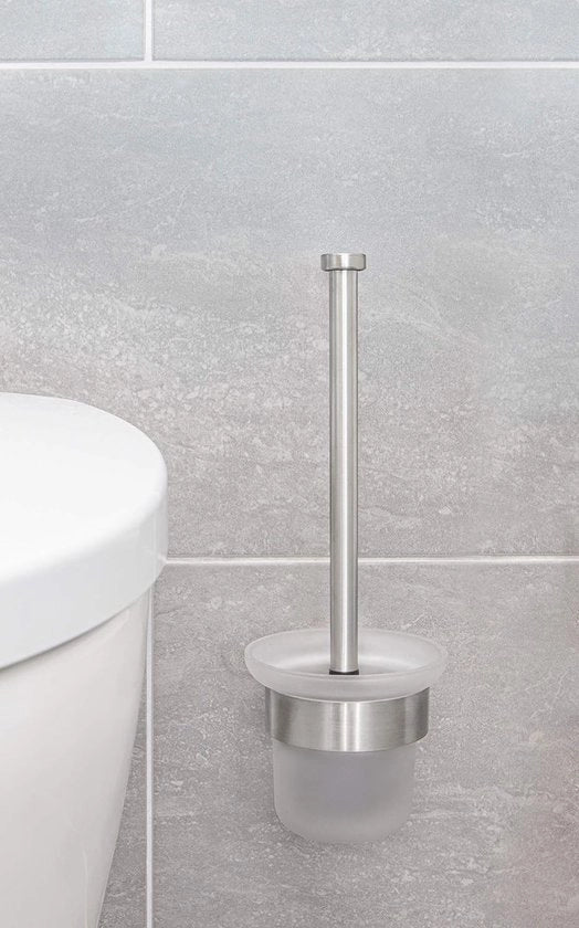 Wc-borstellore, wc-borstellore con asta di fissaggio senza perforazione, wc-borstello in acciaio inossidabile con borstello di riserva e vetreria