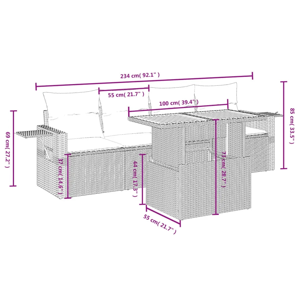 Set Divano da Giardino 5 pz con Cuscini Grigio in Polyrattan