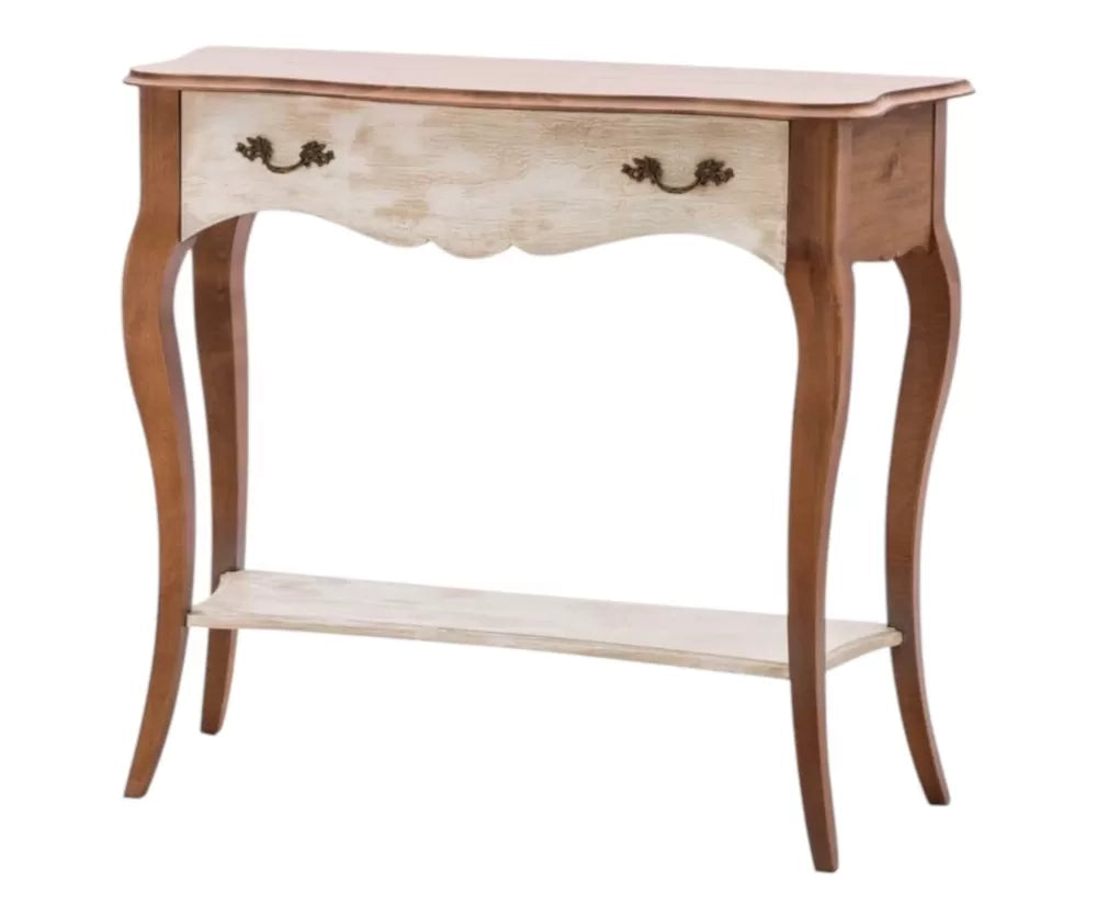 Consolle 1 cassetto legno shabby bianco antico noce bassano 100x40x87 - Mobili 2G
