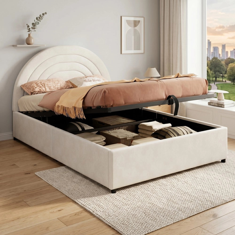 Letto Imbottito 140x200 con Testiera e Rete a Doghe ¨C Xylo ¨C Velluto Beige