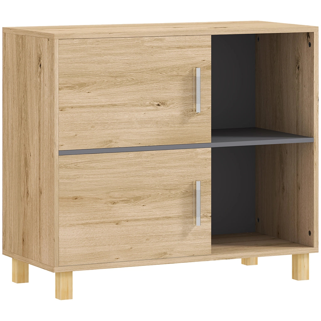 Mobile da bagno con ante e ripiani aperti ¨C Zephmum ¨C Legno naturale 80x35x70 cm